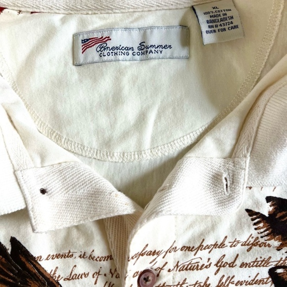 American Summer Polo Mens XL White Blue Flag Declaration of Independence‎ USA ✅ - Picture 3 of 3